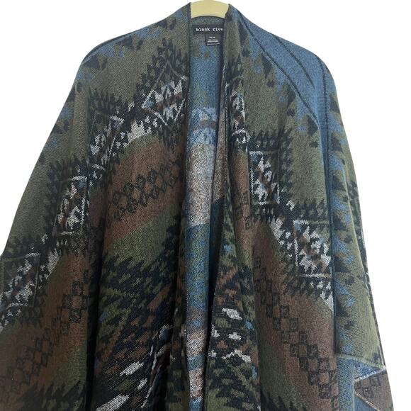 Black Rivet Womens Southwestern Fringe Shawl Wrap One Size Green Blue Brown - Picture 2 of 4